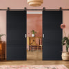 Top Mounted Black Sliding Track & Solid Wood Double Doors - V-Line® Grooved Flush Doors V006 - Premium Primed - Six Colour Options