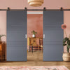 Top Mounted Black Sliding Track & Solid Wood Double Doors - V-Line® Grooved Flush Doors V006 - Premium Primed - Six Colour Options