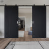 Top Mounted Black Sliding Track & Solid Wood Double Doors - V-Line® Grooved Flush Doors V019 - Premium Primed - Six Colour Options