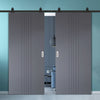 Top Mounted Black Sliding Track & Solid Wood Double Doors - V-Line® Grooved Flush Doors V021 - Premium Primed - Six Colour Options