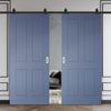 Top Mounted Black Sliding Track & Solid Wood Double Doors - V-Line® Grooved Flush Doors V078 - Premium Primed - Six Colour Options