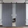 Top Mounted Black Sliding Track & Solid Wood Double Doors - V-Line® Grooved Flush Doors V078 - Premium Primed - Six Colour Options