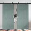 Top Mounted Black Sliding Track & Solid Wood Double Doors - V-Line® Grooved Flush Doors V079 - Premium Primed - Six Colour Options