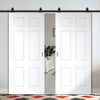 Top Mounted Black Sliding Track & Solid Wood Double Doors - V-Line® Grooved Flush Doors V079 - Premium Primed - Six Colour Options