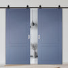 Top Mounted Black Sliding Track & Solid Wood Double Doors - V-Line® Grooved Flush Doors V081 - Premium Primed - Six Colour Options