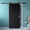 Top Mounted Black Sliding Track & Solid Wood Door - V-Line® Grooved Flush Door V002 - Premium Primed - Six Colour Options