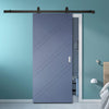 Top Mounted Black Sliding Track & Solid Wood Door - V-Line® Grooved Flush Door V002 - Premium Primed - Six Colour Options