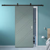 Top Mounted Black Sliding Track & Solid Wood Door - V-Line® Grooved Flush Door V002 - Premium Primed - Six Colour Options