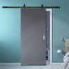 Top Mounted Black Sliding Track & Solid Wood Door - V-Line® Grooved Flush Door V002 - Premium Primed - Six Colour Options