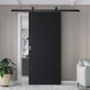 Top Mounted Black Sliding Track & Solid Wood Door - V-Line® Grooved Flush Door V004 - Premium Primed - Six Colour Options