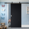 Top Mounted Black Sliding Track & Solid Wood Door - V-Line® Grooved Flush Door V023 - Premium Primed - Six Colour Options