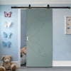 Top Mounted Black Sliding Track & Solid Wood Door - V-Line® Grooved Flush Door V023 - Premium Primed - Six Colour Options