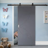 Top Mounted Black Sliding Track & Solid Wood Door - V-Line® Grooved Flush Door V023 - Premium Primed - Six Colour Options