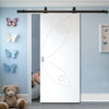 Top Mounted Black Sliding Track & Solid Wood Door - V-Line® Grooved Flush Door V023 - Premium Primed - Six Colour Options