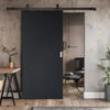 Top Mounted Black Sliding Track & Solid Wood Door - V-Line® Grooved Flush Door V025 - Premium Primed - Six Colour Options