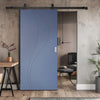 Top Mounted Black Sliding Track & Solid Wood Door - V-Line® Grooved Flush Door V025 - Premium Primed - Six Colour Options