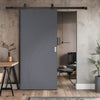 Top Mounted Black Sliding Track & Solid Wood Door - V-Line® Grooved Flush Door V025 - Premium Primed - Six Colour Options