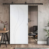 Top Mounted Black Sliding Track & Solid Wood Door - V-Line® Grooved Flush Door V025 - Premium Primed - Six Colour Options