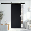 Top Mounted Black Sliding Track & Solid Wood Door - V-Line® Grooved Flush Door V031 - Premium Primed - Six Colour Options