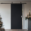 Top Mounted Black Sliding Track & Solid Wood Door - V-Line® Grooved Flush Door V032 - Premium Primed - Six Colour Options