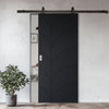 Top Mounted Black Sliding Track & Solid Wood Door - V-Line® Grooved Flush Door V033 - Premium Primed - Six Colour Options