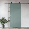 Top Mounted Black Sliding Track & Solid Wood Door - V-Line® Grooved Flush Door V033 - Premium Primed - Six Colour Options