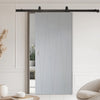 Top Mounted Black Sliding Track & Solid Wood Door - V-Line® Grooved Flush Door V034 - Premium Primed - Six Colour Options