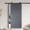 Top Mounted Black Sliding Track & Solid Wood Door - V-Line® Grooved Flush Door V034 - Premium Primed - Six Colour Options