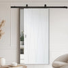 Top Mounted Black Sliding Track & Solid Wood Door - V-Line® Grooved Flush Door V034 - Premium Primed - Six Colour Options