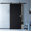 Top Mounted Black Sliding Track & Solid Wood Door - V-Line® Grooved Flush Door V037 - Premium Primed - Six Colour Options