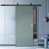 Top Mounted Black Sliding Track & Solid Wood Door - V-Line® Grooved Flush Door V037 - Premium Primed - Six Colour Options