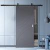 Top Mounted Black Sliding Track & Solid Wood Door - V-Line® Grooved Flush Door V037 - Premium Primed - Six Colour Options