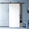 Top Mounted Black Sliding Track & Solid Wood Door - V-Line® Grooved Flush Door V037 - Premium Primed - Six Colour Options