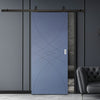 Top Mounted Black Sliding Track & Solid Wood Door - V-Line® Grooved Flush Door V038 - Premium Primed - Six Colour Options