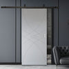 Top Mounted Black Sliding Track & Solid Wood Door - V-Line® Grooved Flush Door V038 - Premium Primed - Six Colour Options