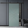 Top Mounted Black Sliding Track & Solid Wood Door - V-Line® Grooved Flush Door V038 - Premium Primed - Six Colour Options