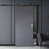 Top Mounted Black Sliding Track & Solid Wood Door - V-Line® Grooved Flush Door V038 - Premium Primed - Six Colour Options