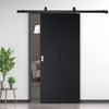 Top Mounted Black Sliding Track & Solid Wood Door - V-Line® Grooved Flush Door V040 - Premium Primed - Six Colour Options