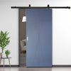 Top Mounted Black Sliding Track & Solid Wood Door - V-Line® Grooved Flush Door V040 - Premium Primed - Six Colour Options