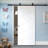 Top Mounted Black Sliding Track & Solid Wood Door - V-Line® Grooved Flush Door V070 - Premium Primed - Six Colour Options