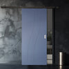 Top Mounted Black Sliding Track & Solid Wood Door - V-Line® Grooved Flush Door V076 - Premium Primed - Six Colour Options