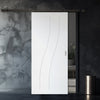 Top Mounted Black Sliding Track & Solid Wood Door - V-Line® Grooved Flush Door V076 - Premium Primed - Six Colour Options