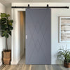 Top Mounted Black Sliding Track & Solid Wood Door - V-Line® Grooved Flush Door V077 - Premium Primed - Six Colour Options