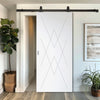 Top Mounted Black Sliding Track & Solid Wood Door - V-Line® Grooved Flush Door V077 - Premium Primed - Six Colour Options