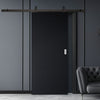 Top Mounted Black Sliding Track & Solid Wood Door - V-Line® Grooved Flush Door V079 - Premium Primed - Six Colour Options