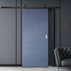 Top Mounted Black Sliding Track & Solid Wood Door - V-Line® Grooved Flush Door V079 - Premium Primed - Six Colour Options