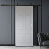 Top Mounted Black Sliding Track & Solid Wood Door - V-Line® Grooved Flush Door V079 - Premium Primed - Six Colour Options