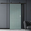 Top Mounted Black Sliding Track & Solid Wood Door - V-Line® Grooved Flush Door V079 - Premium Primed - Six Colour Options