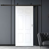 Top Mounted Black Sliding Track & Solid Wood Door - V-Line® Grooved Flush Door V079 - Premium Primed - Six Colour Options