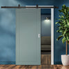 Top Mounted Black Sliding Track & Solid Wood Door - V-Line® Grooved Flush Door V080 - Premium Primed - Six Colour Options